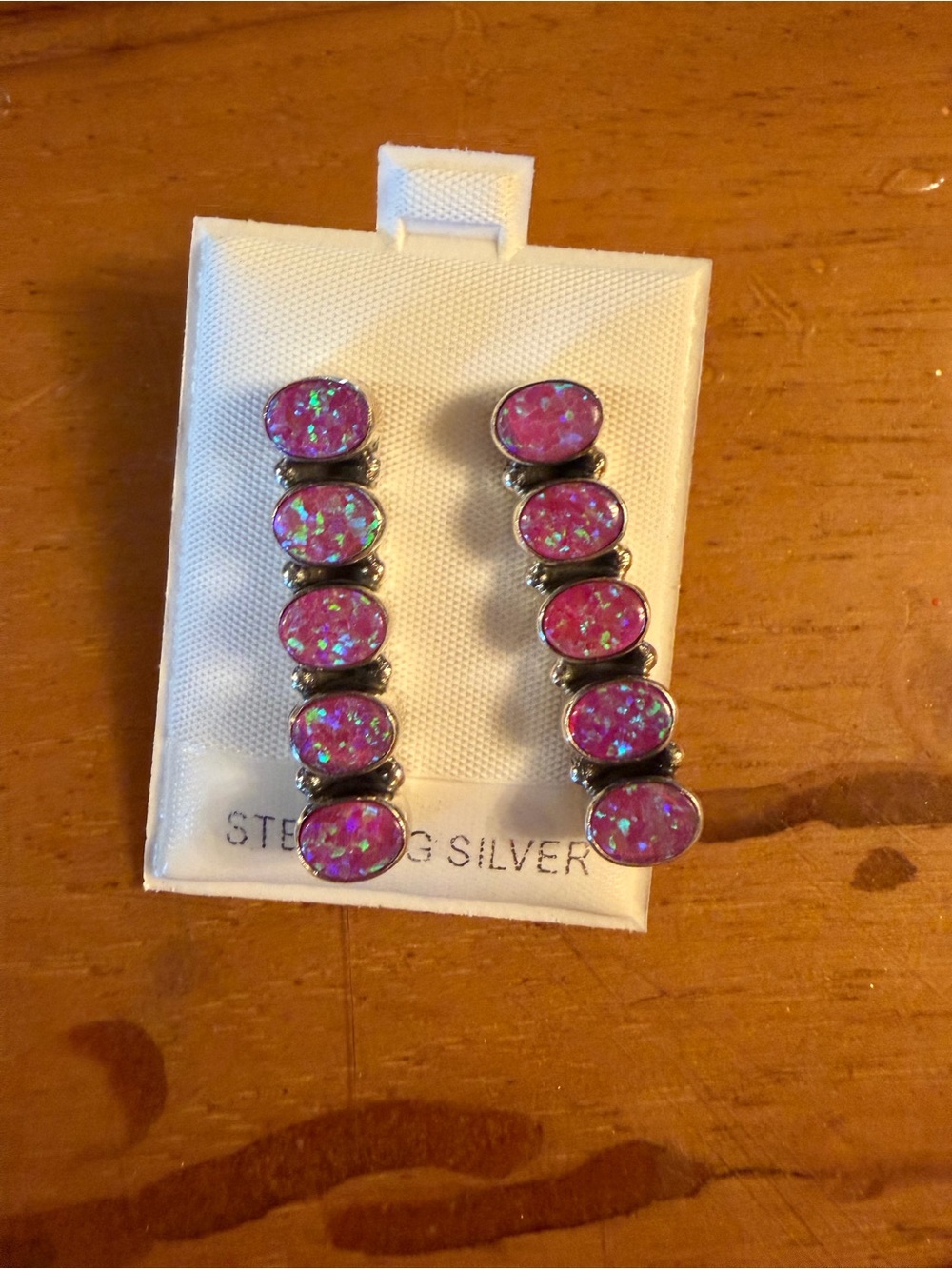 Sterling Silver Pink Opal Multi-Stone Drop Earrings NEW
